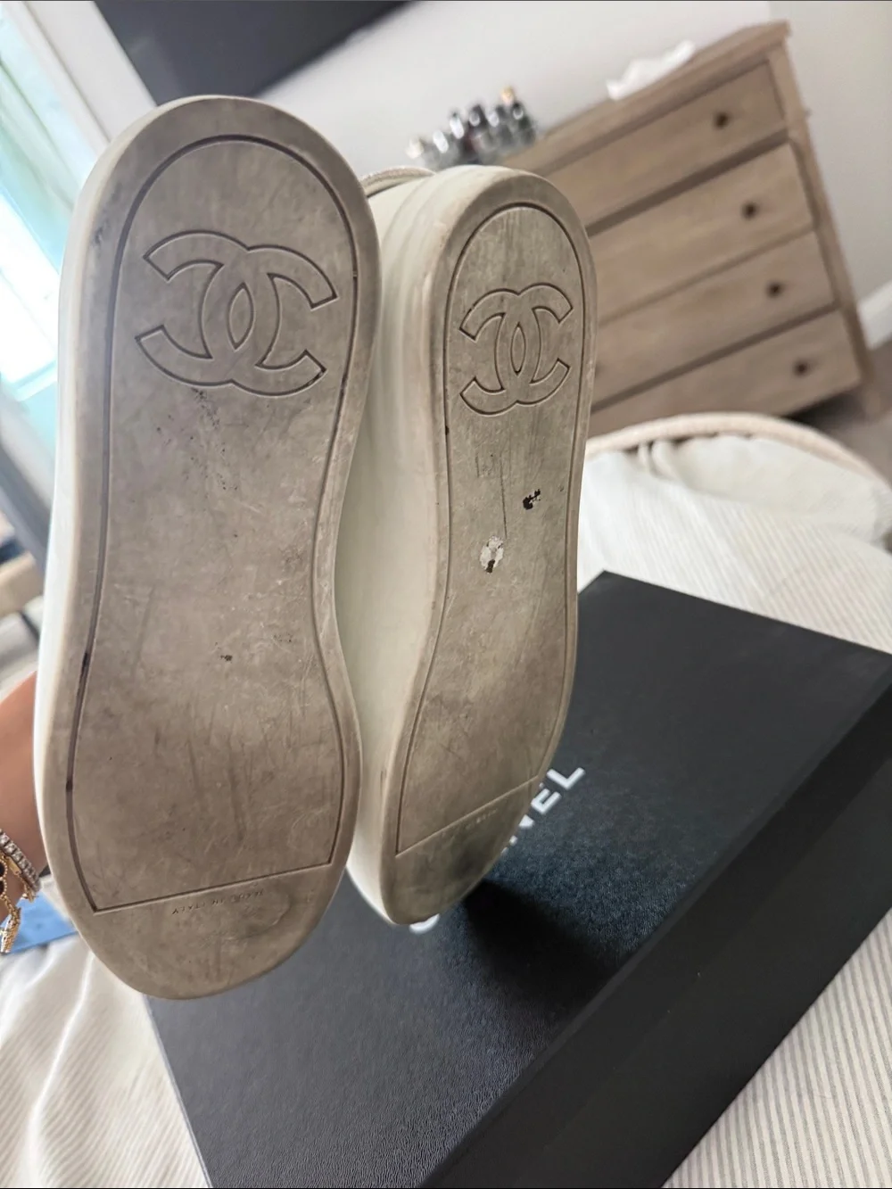 CHANEL Neutral Beige Velvet Low-Top Sneakers